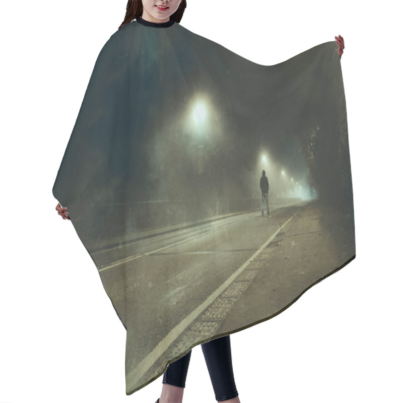 Personality  A Hooded Figure Standing In The Middle Of The Road At Night. With A Blurred, Abstract, Grunge Edit Hair Cutting Cape