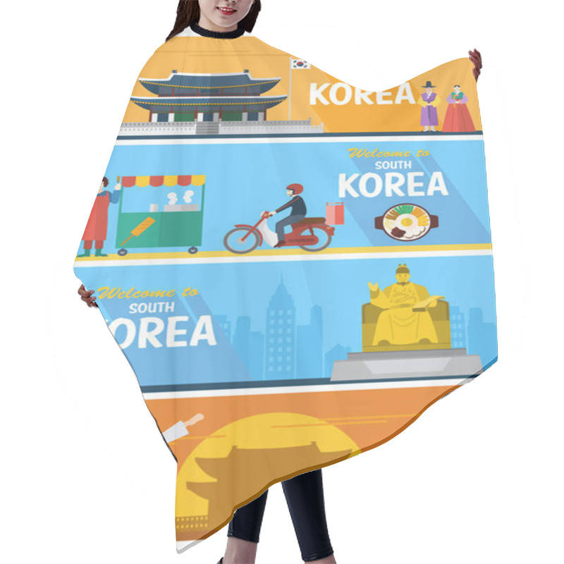 Personality  Flat Design, Illustration Of South Korean Landmarks And Icons Hair Cutting Cape