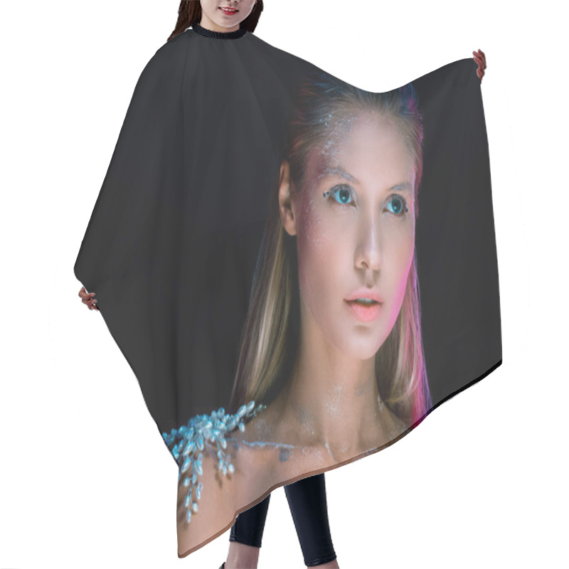 Personality  Portrait Of Attractive Woman With Winter Make Up Isolated On Black Hair Cutting Cape