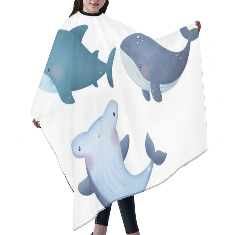 Personality  Adorable Sea Life Hand Drawn Illustration Hair Cutting Cape