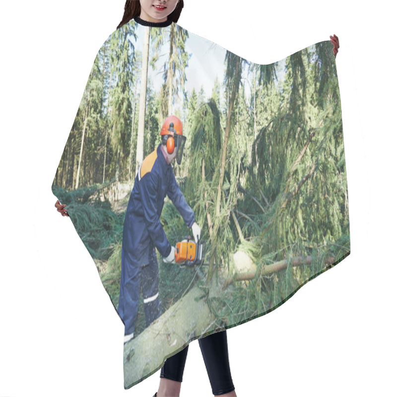 Personality  Lumberjack Cutting Tree Branch In Forest Hair Cutting Cape