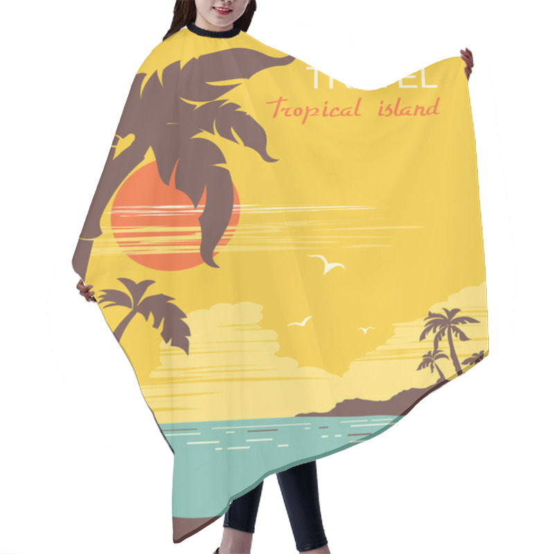 Personality  Tropical Paradise.Vector Palms Island Poster Hair Cutting Cape