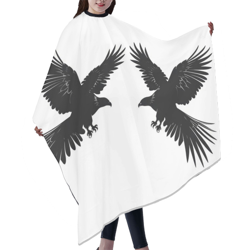 Personality  Two Majestic Black Eagles In Mid-flight, Showcasing Their Powerful Wings And Dynamic Movement. Hair Cutting Cape