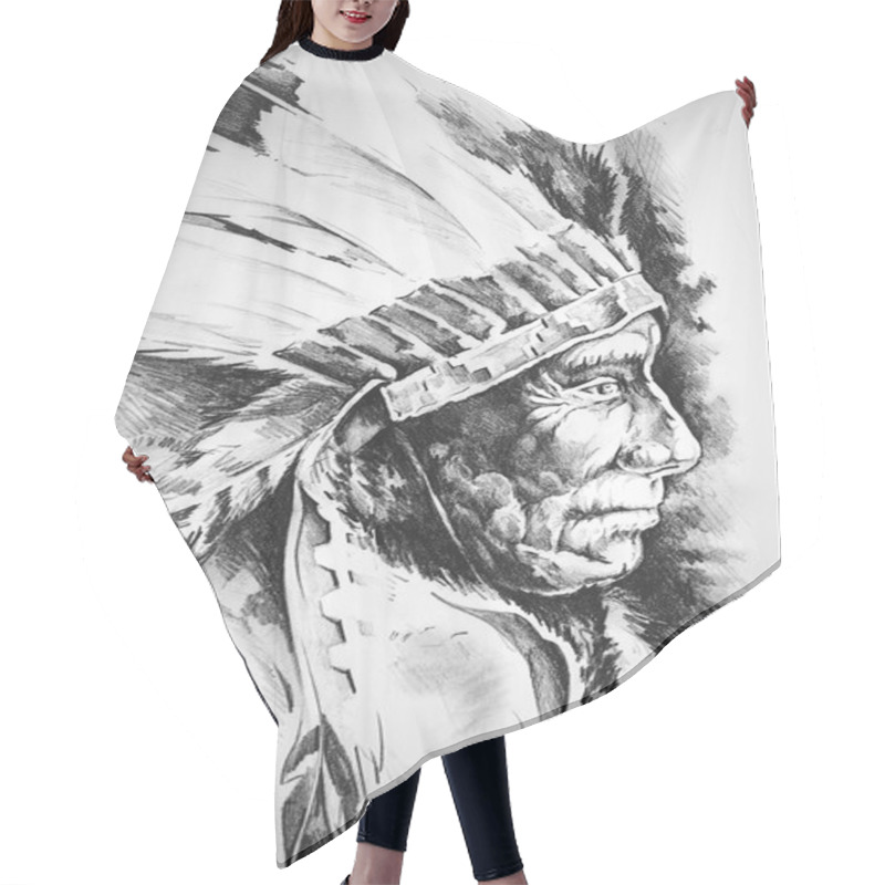 Personality  Native American Indian Head Tattoo Illustration Hair Cutting Cape