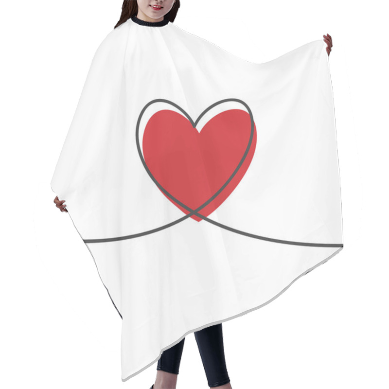 Personality  Heart In Continuous Drawing Lines And Glitch Red Heart In A Flat Style In Continuous Drawing Lines. Continuous Black Line. The Work Of Flat Design. Symbol Of Love And Tenderness. Valentines Day Hair Cutting Cape