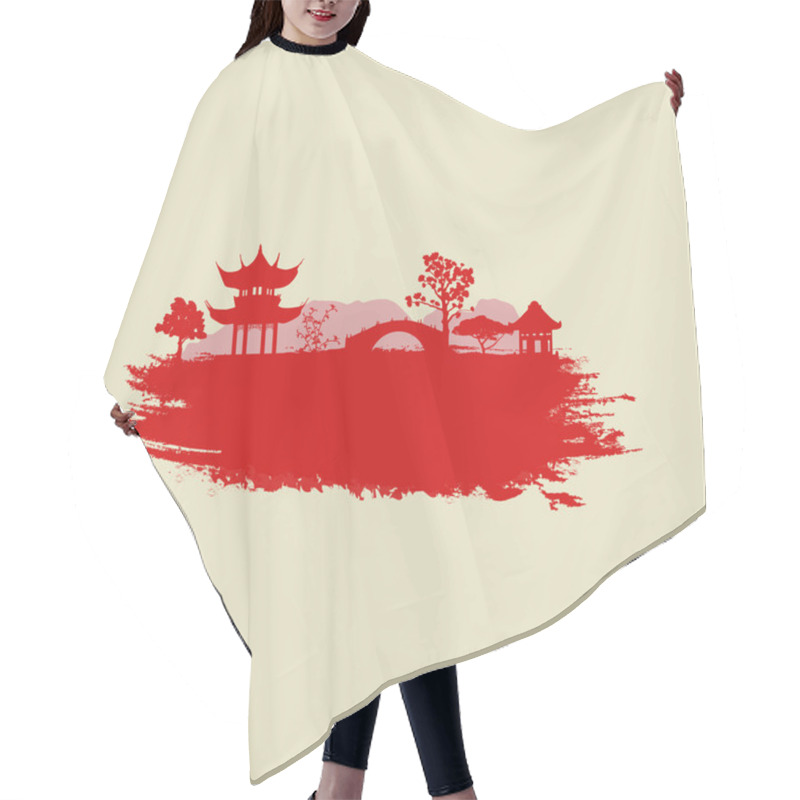 Personality  Old Paper With Asian Landscape Hair Cutting Cape