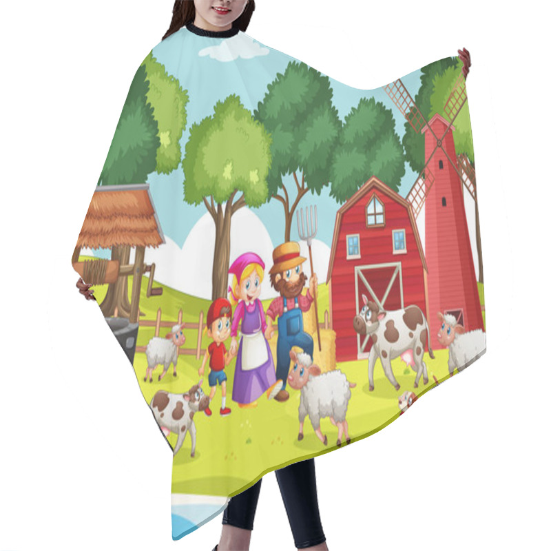 Personality  Old MacDonald In A Farm Nursery Rhymes Scene Illustration Hair Cutting Cape