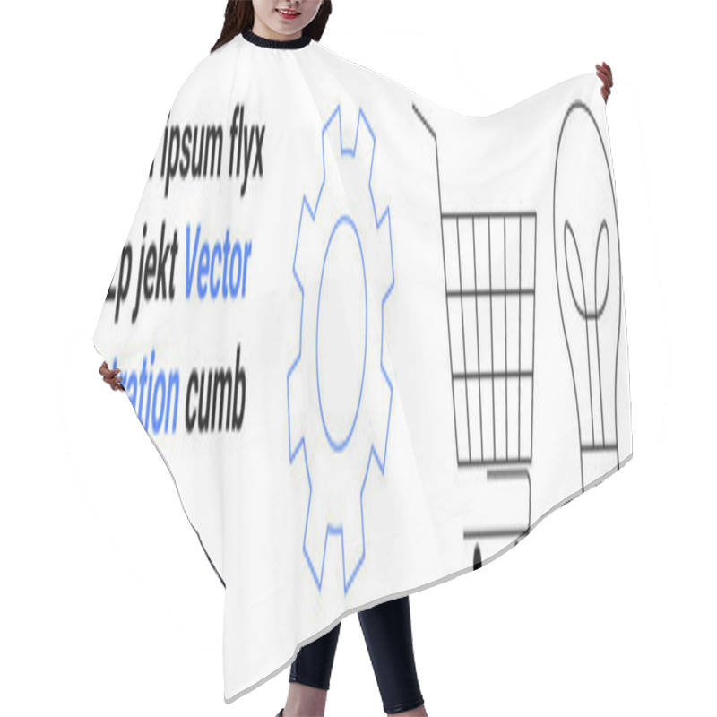 Personality  Gear, Shopping Cart, And Lightbulb In Simple Outlines Next To Text. Ideal For Technology, E-commerce, Innovation, Startups, Product Development, Online Shopping, Business Strategy. Banner For Landing Hair Cutting Cape