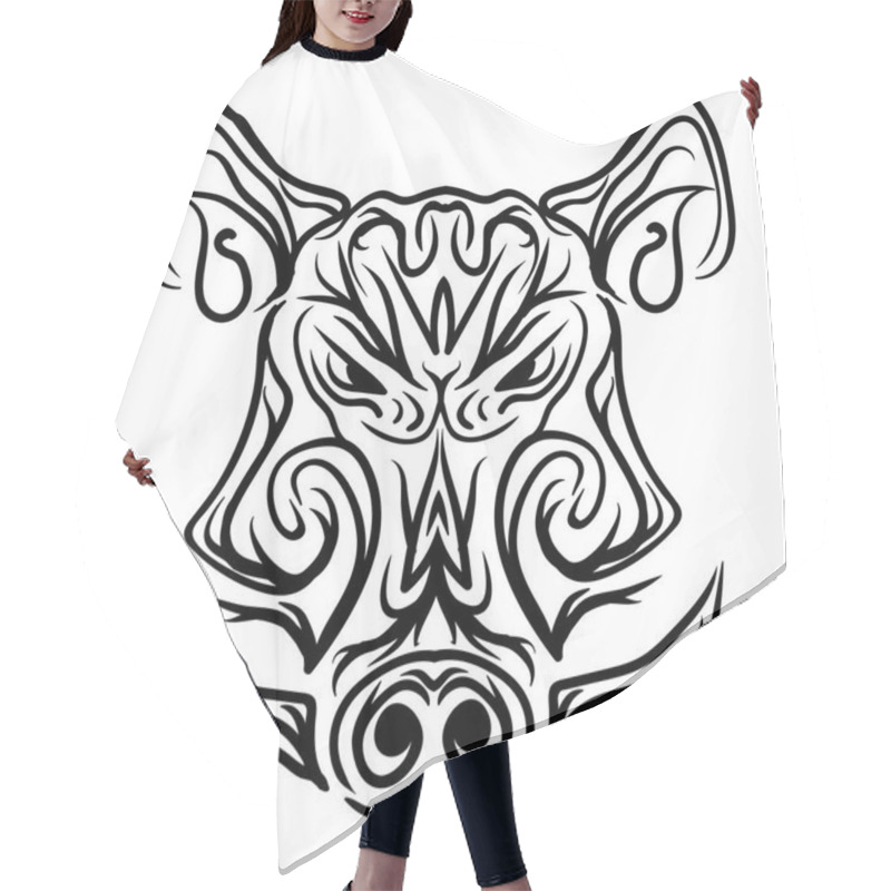 Personality  Boar Head Black And White Isolated Tattoo Hair Cutting Cape