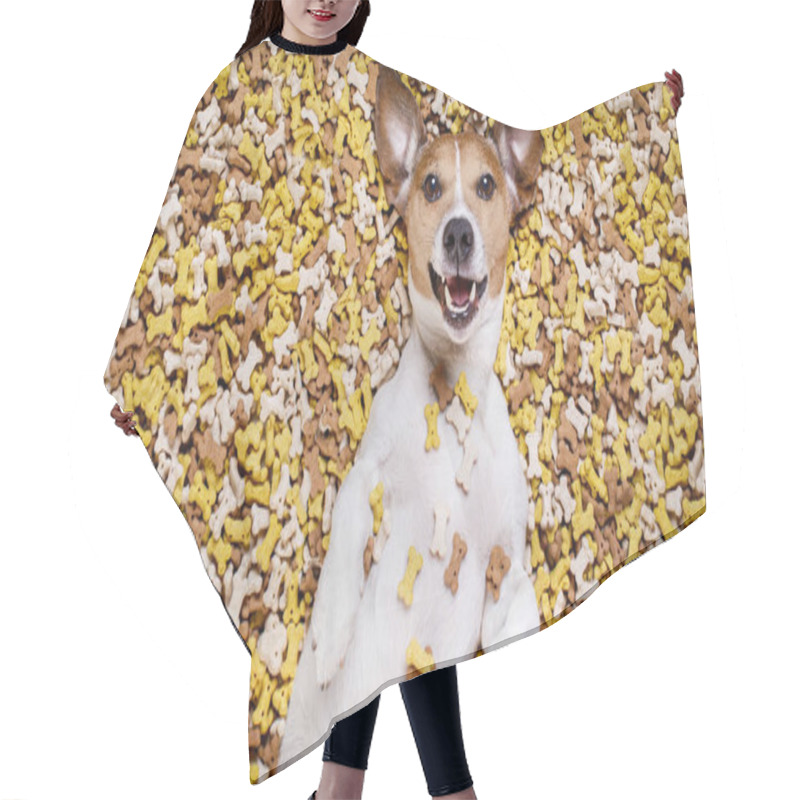 Personality  Hungry Dog In Big  Food Mound Hair Cutting Cape