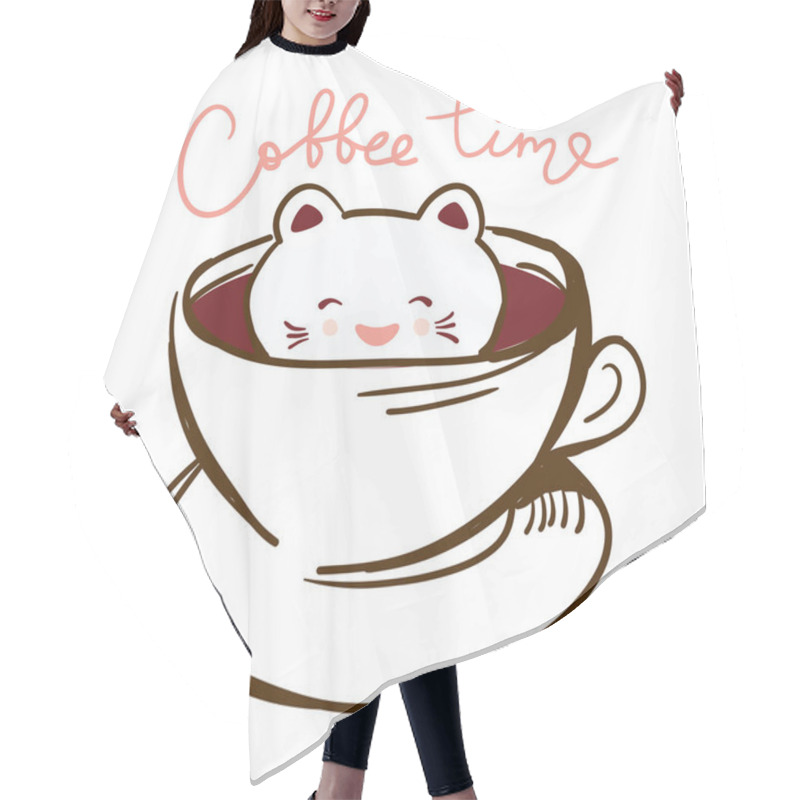 Personality  Coffee Time. Cute Kawai Cat In Cup Of Froth Art Coffee, Isolated On White Background. Latte Art 3D. Milk Foam Top On The Cup Of Hot Chocolate. Doodle Sketch. Vector Illustration Hair Cutting Cape