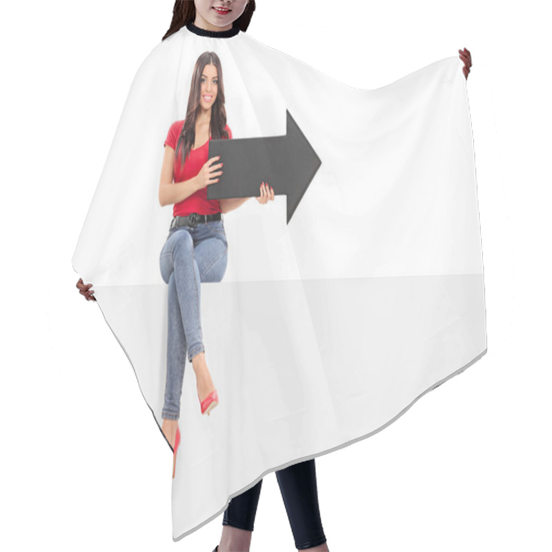 Personality  Girl On Panel Holding Arrow Hair Cutting Cape