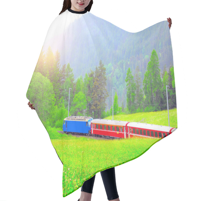 Personality  Passenger Train Moves From Davos To Chur. Hair Cutting Cape