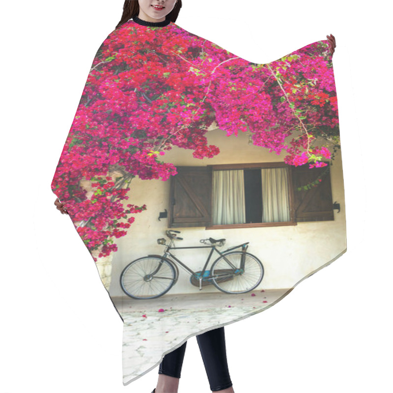 Personality  Charming Street (house) Decoration With Old Bike And Blooming Red Tree,Cypro Island. Hair Cutting Cape