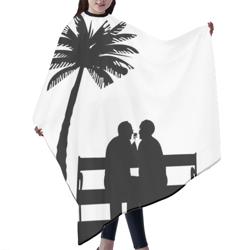 Personality  Lovely Retired Elderly Couple Sitting On Bench On The Beach With Flower Hair Cutting Cape