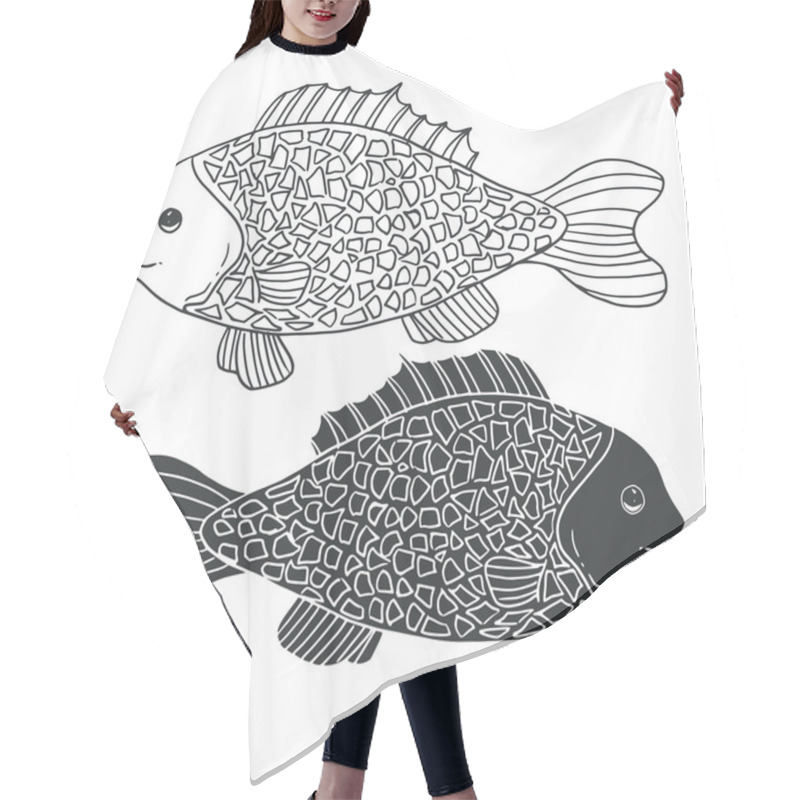 Personality  Two Black And White Hand-drawn Fish. Detailed Isolated Figure. Vector Hair Cutting Cape