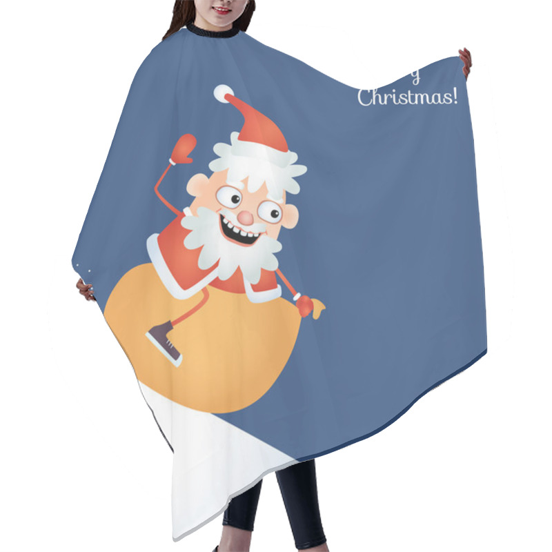 Personality  Crazy Santa Sledding Down A Snowy Hill Astride His Sack. Christmas Card. Hair Cutting Cape