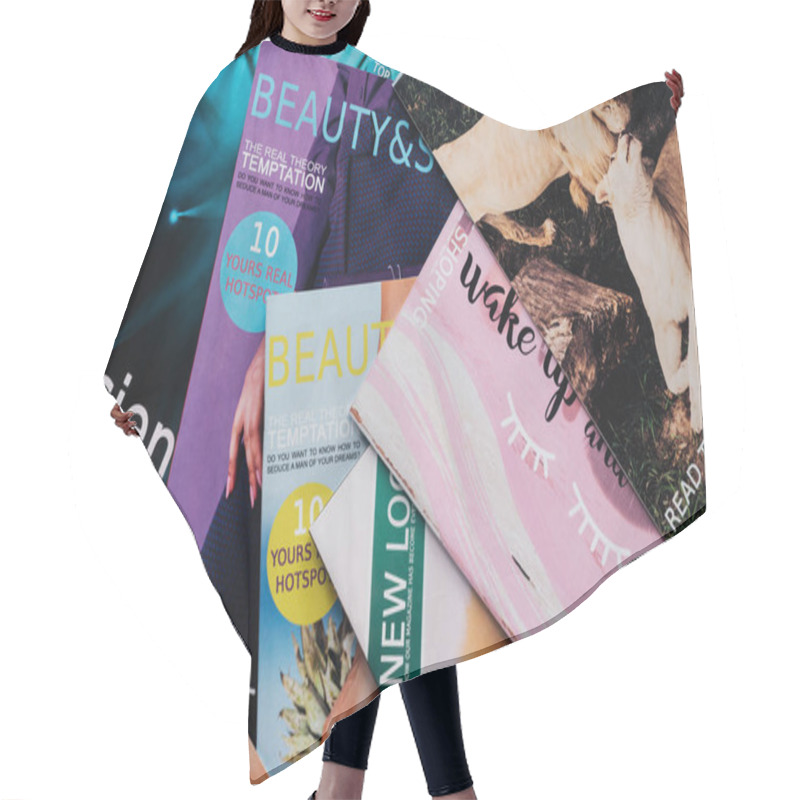 Personality  Top View Of Pile Of Different Tabloid Magazines On Surface Hair Cutting Cape