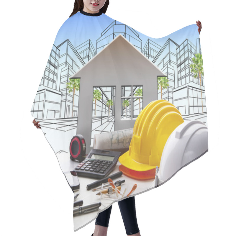 Personality  Architect Working Table With Construction Industry And Engineer Hair Cutting Cape