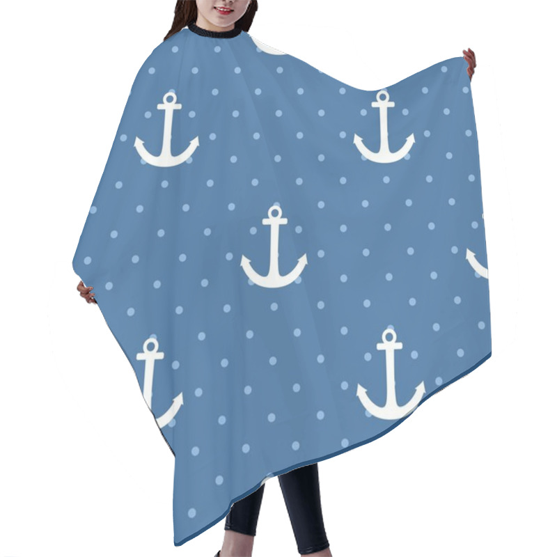 Personality  Tile Sailor Vector Pattern With White Anchor And Polka Dots On Navy Blue Background Hair Cutting Cape