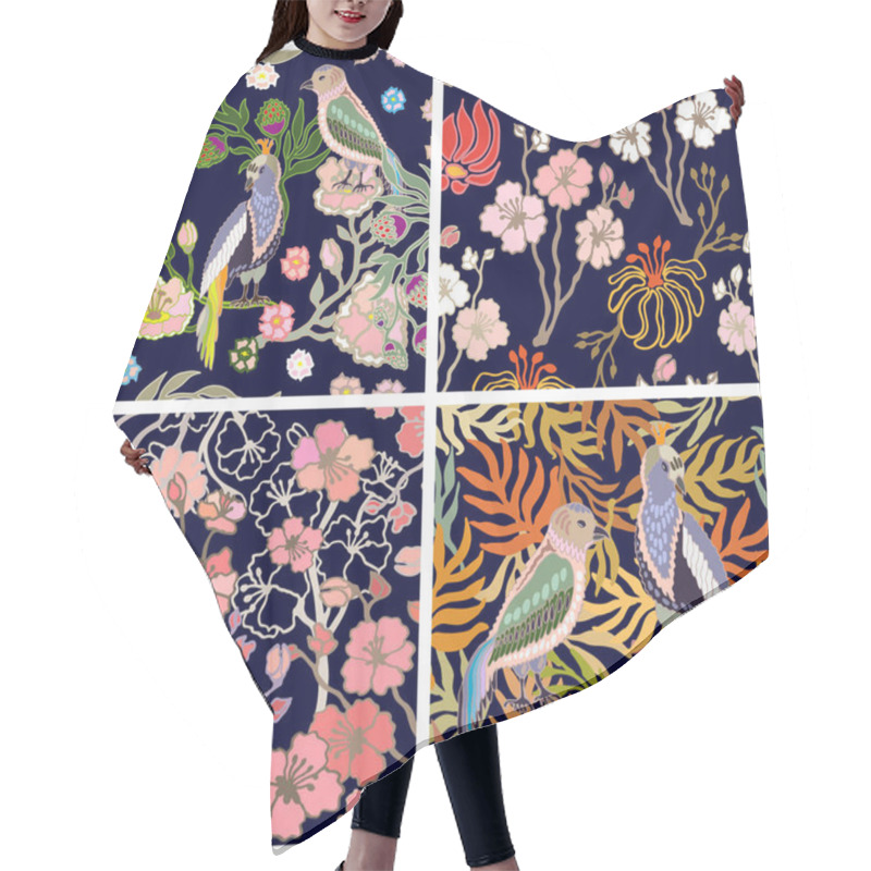 Personality  Japanese Garden. Birds And Flowers. Hair Cutting Cape