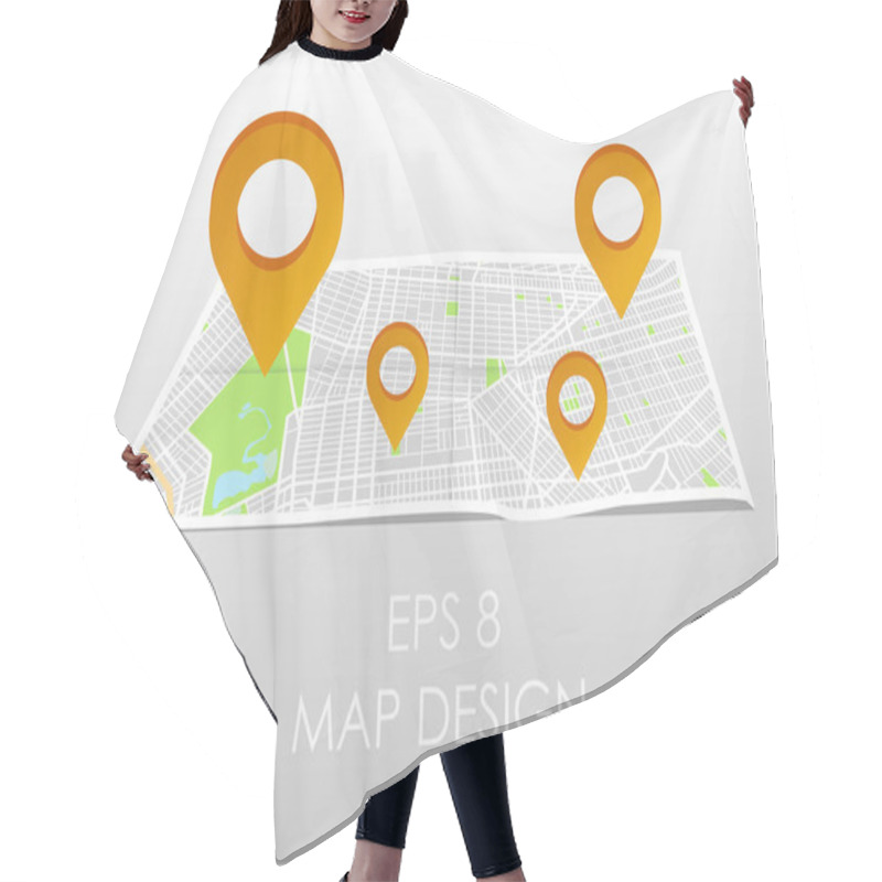 Personality  City Map With Marker Pin. Abstract District City Map Design. Vector Illustration. Hair Cutting Cape