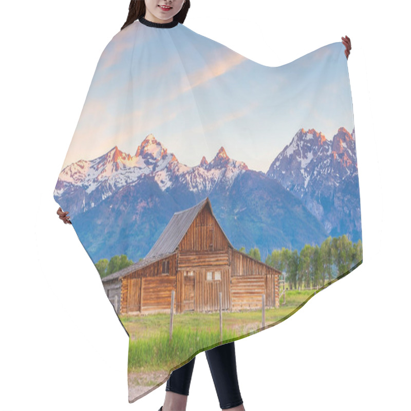 Personality  The Abandoned Barn In The Mormon Row, Wyoming With Grand Tetons View. It Is On The National Registrer Of Historic Places. Hair Cutting Cape