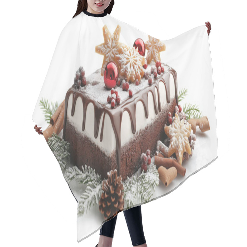 Personality  Christmas Cake With Festive Decorations. Hair Cutting Cape