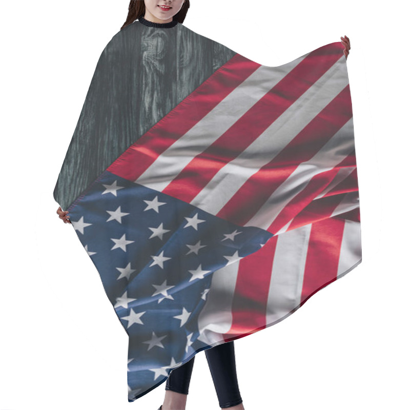 Personality  Usa National Flag On Grey Wooden Surface, Memorial Day Concept Hair Cutting Cape