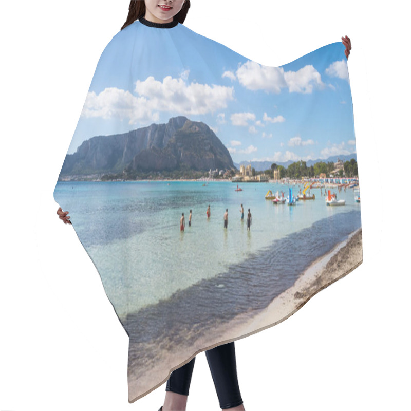 Personality  View Of The Beach Of Mondello In The North West Of Sicily Near The City Of Palermo Hair Cutting Cape