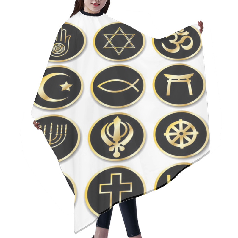 Personality  Religious Symbols Stickers Gold On Black Hair Cutting Cape