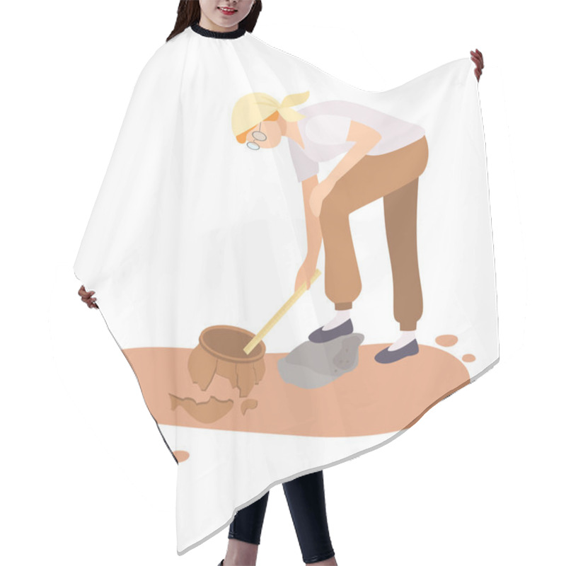 Personality  Female Archaeologist Researching And Measuring Ancient Amphora, Scientist Character Working On Excavations With Historical Artifacts Flat Vector Illustration Hair Cutting Cape