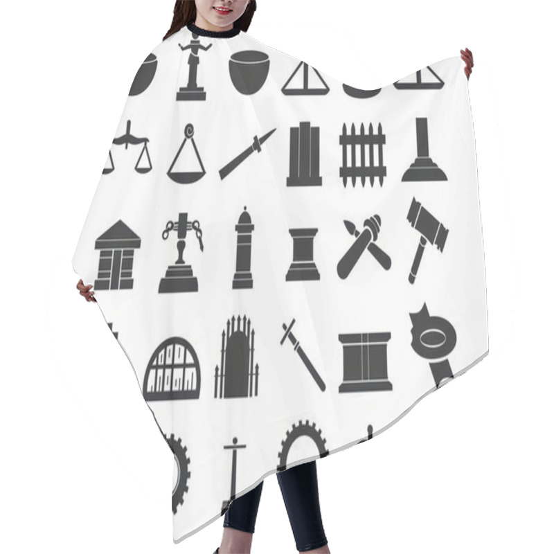 Personality  A Collection Of Legal And Justice Symbols In A Flat Design, Featuring Scales, Gavel, And Various Legal Tools. Hair Cutting Cape