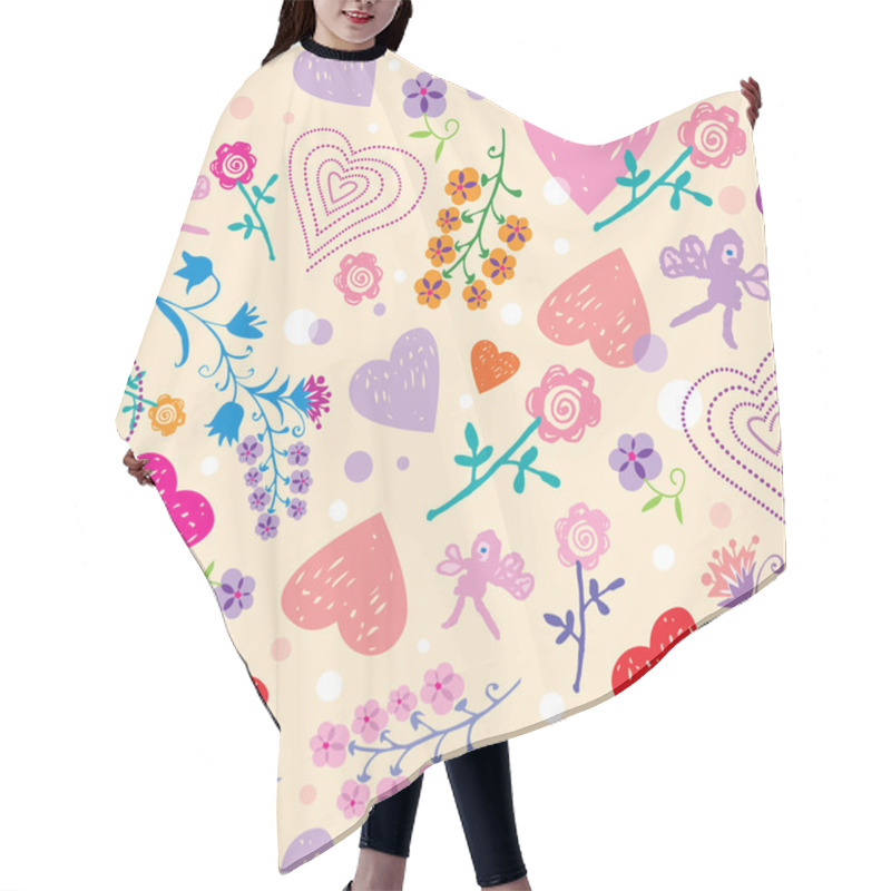 Personality  Flowers & Hearts. Seamless Pattern. Hair Cutting Cape