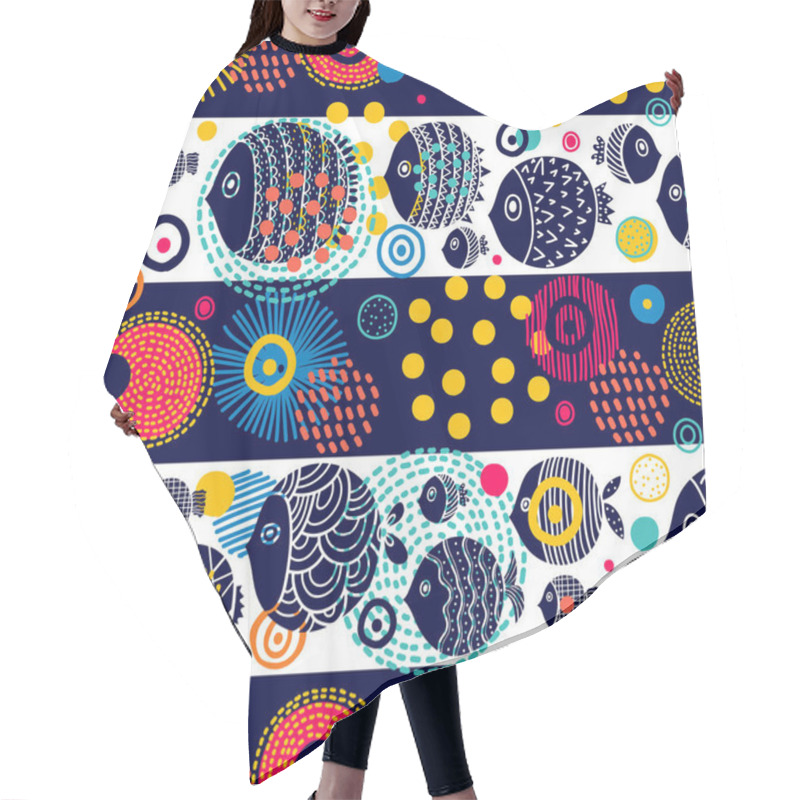 Personality  Cute Fish. Vector Seamless Pattern.  Can Be Used In Textile Industry, Paper, Background, Scrapbooking. Hair Cutting Cape