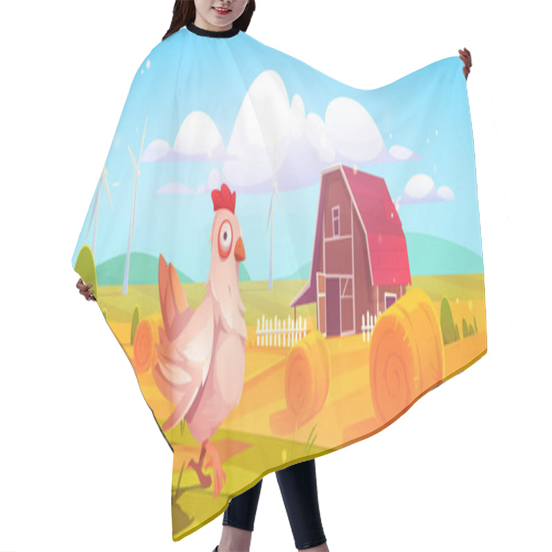 Personality  Barn On Farm Nature Rural Background With Chicken Hair Cutting Cape