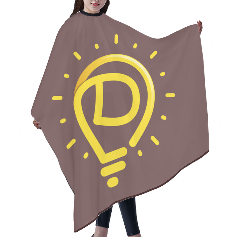 Personality  D Letter With Light Bulb Or Idea Icon. Hair Cutting Cape