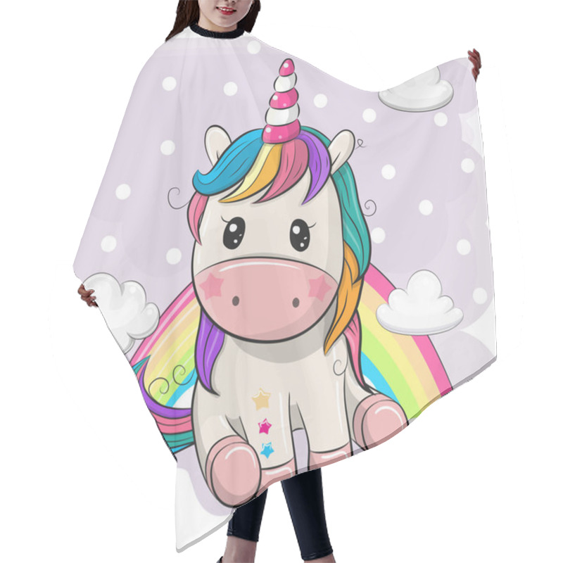 Personality  Cartoon Unicorn Is Sitting On Clouds Hair Cutting Cape