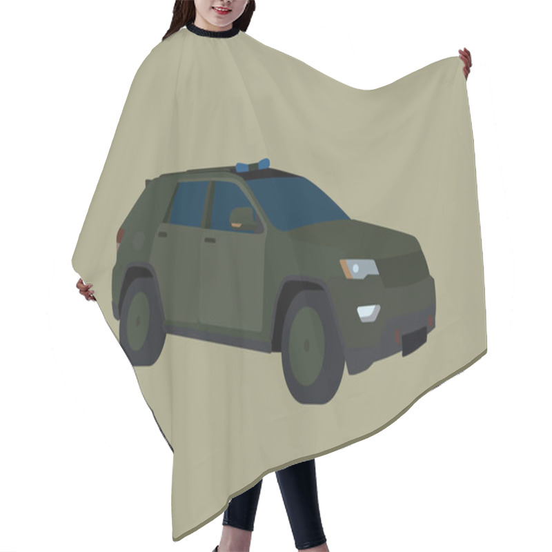 Personality  Illustration Of Green Wheeled Military Vehicle Isolated On Grey  Hair Cutting Cape