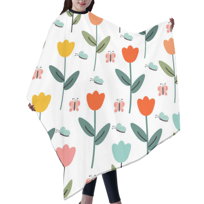 Personality  Seamless Floral Pattern Featuring Vibrant Spring Flowers Like Tulips, Daisies, And Other Blooming Blossoms. This Colorful And Cheerful Design Is Perfect For Seasonal Decorations, Textiles, Greeting Cards, And Wrapping Paper. Hair Cutting Cape