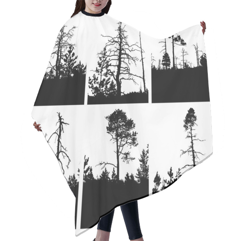 Personality  Vector Silhouettes Tree On White Background Hair Cutting Cape