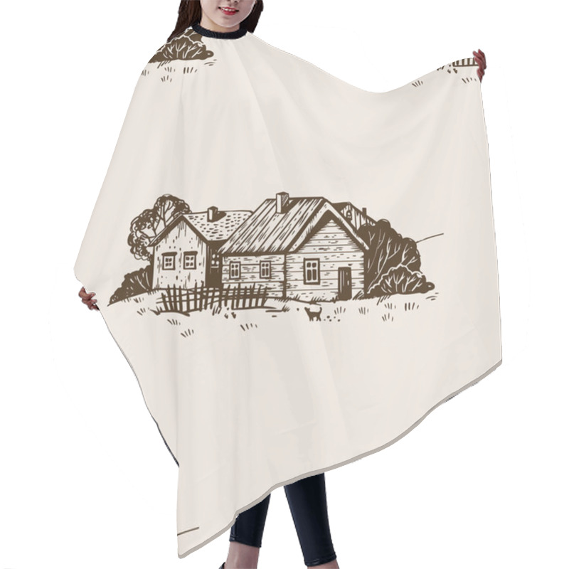 Personality  Rural Landscape Seamless Pattern Engraving Vector Hair Cutting Cape