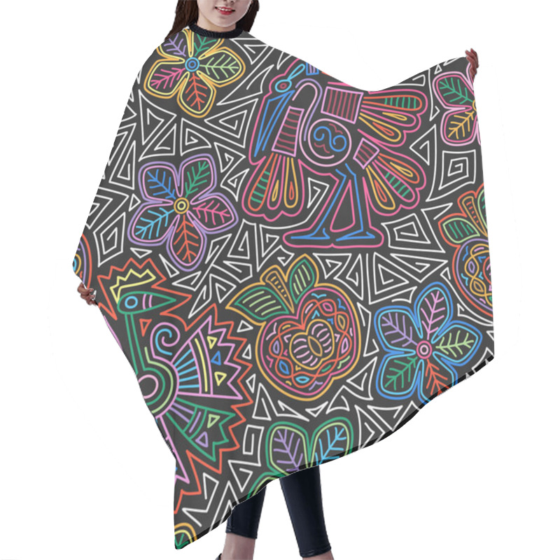 Personality  Vector Mexican Embroidery Seamless Pattern Hair Cutting Cape