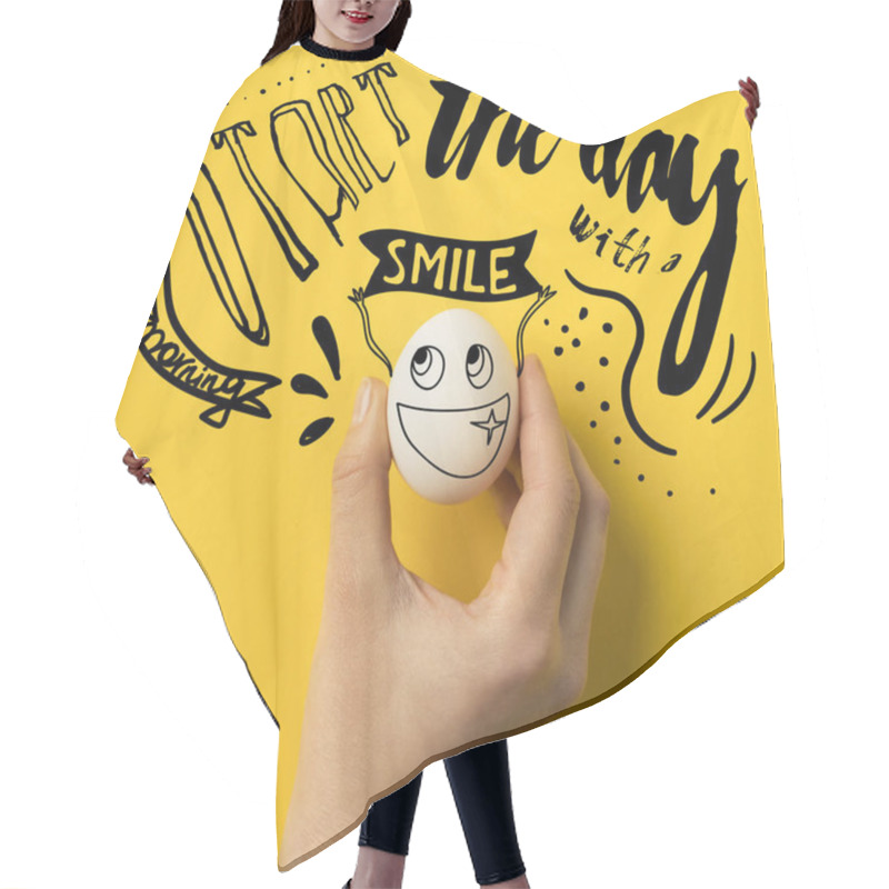 Personality  Cropped Image Of Woman Holding Egg Isolated On Yellow With 