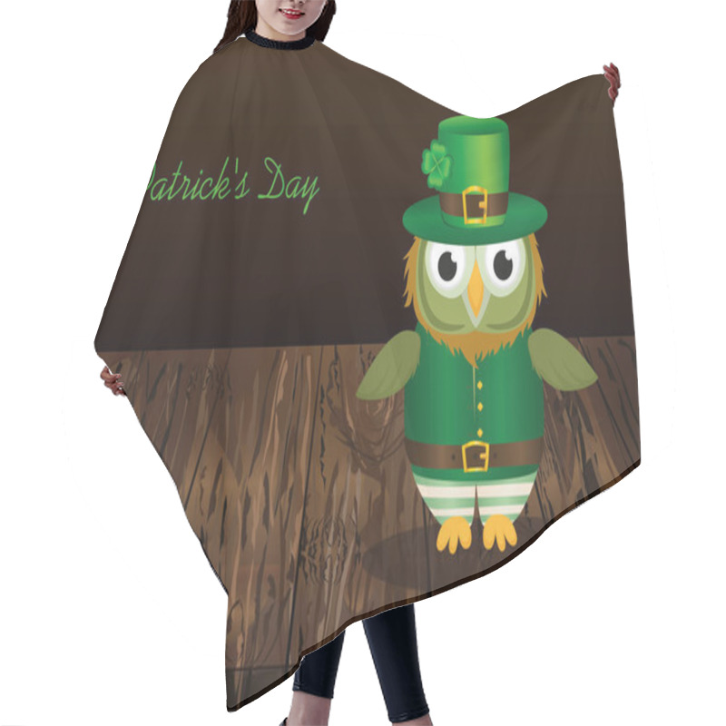 Personality  Owl With A Beard  In Traditional Green Suit On The Day Of Patrick Hair Cutting Cape