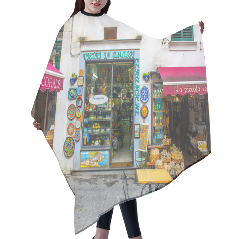 Personality  Amalfi, Italy - March 8, 2018: Italian Souvenir Shop In Amalfi Hair Cutting Cape