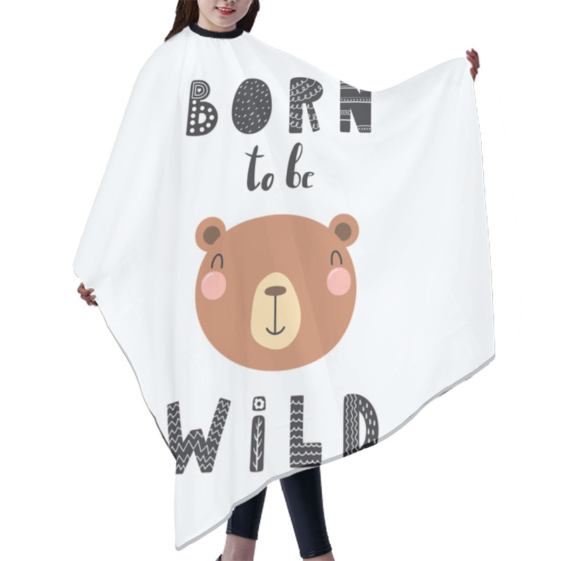 Personality  Funny Bear Face With Words Born To Be Wild On Light Background Hair Cutting Cape