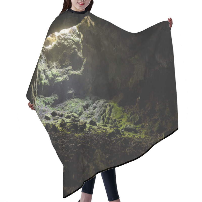 Personality  Dark Cave With A Bright Daylight Spot Of Exit. Natural Cave Opening In Crimea. Entrance To The Karst Cave In A Mountain. Inside The Subterranean Cave Background With Copy Space.  Hair Cutting Cape