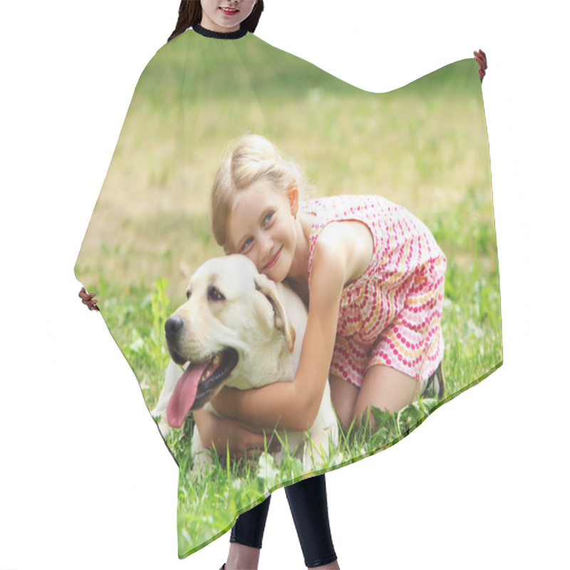 Personality  Little Girl With Her Dog Hair Cutting Cape