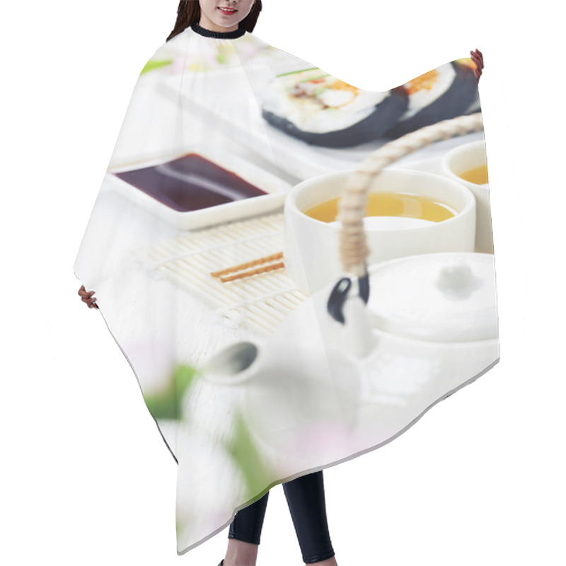 Personality  Sushi Set, Green Tea And Sakura Branch Hair Cutting Cape